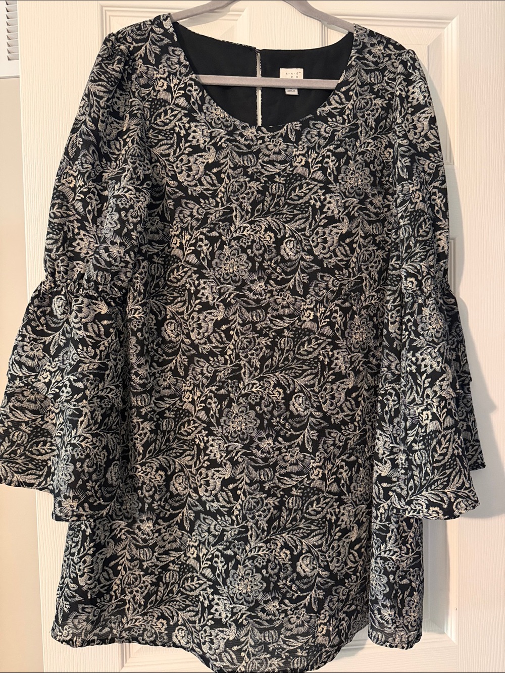 a new day Black & White Floral Jacquard Long-Sleeve Dress